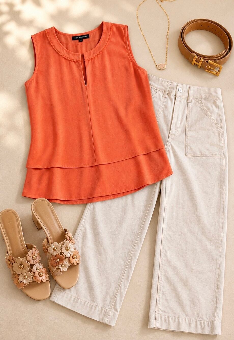 Kobi Halperin 100% Silk Apricot Blouse Size S Designer Sleeveless Layered Top